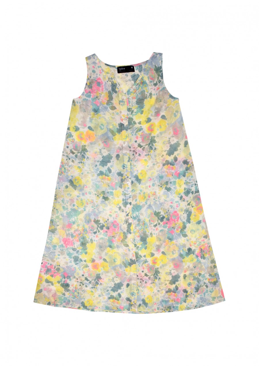 Dress light gray with pastel accents and buttons in front SS21005L