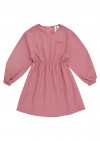 Dress pink checkered with embroidrey bonjour FW21077