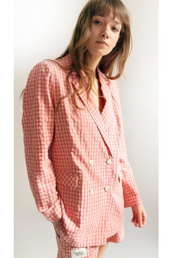 Jacket raspberry pink checkers for female 0030_S25042