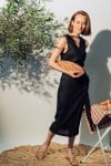 Wrap dress black linen for female SS23360