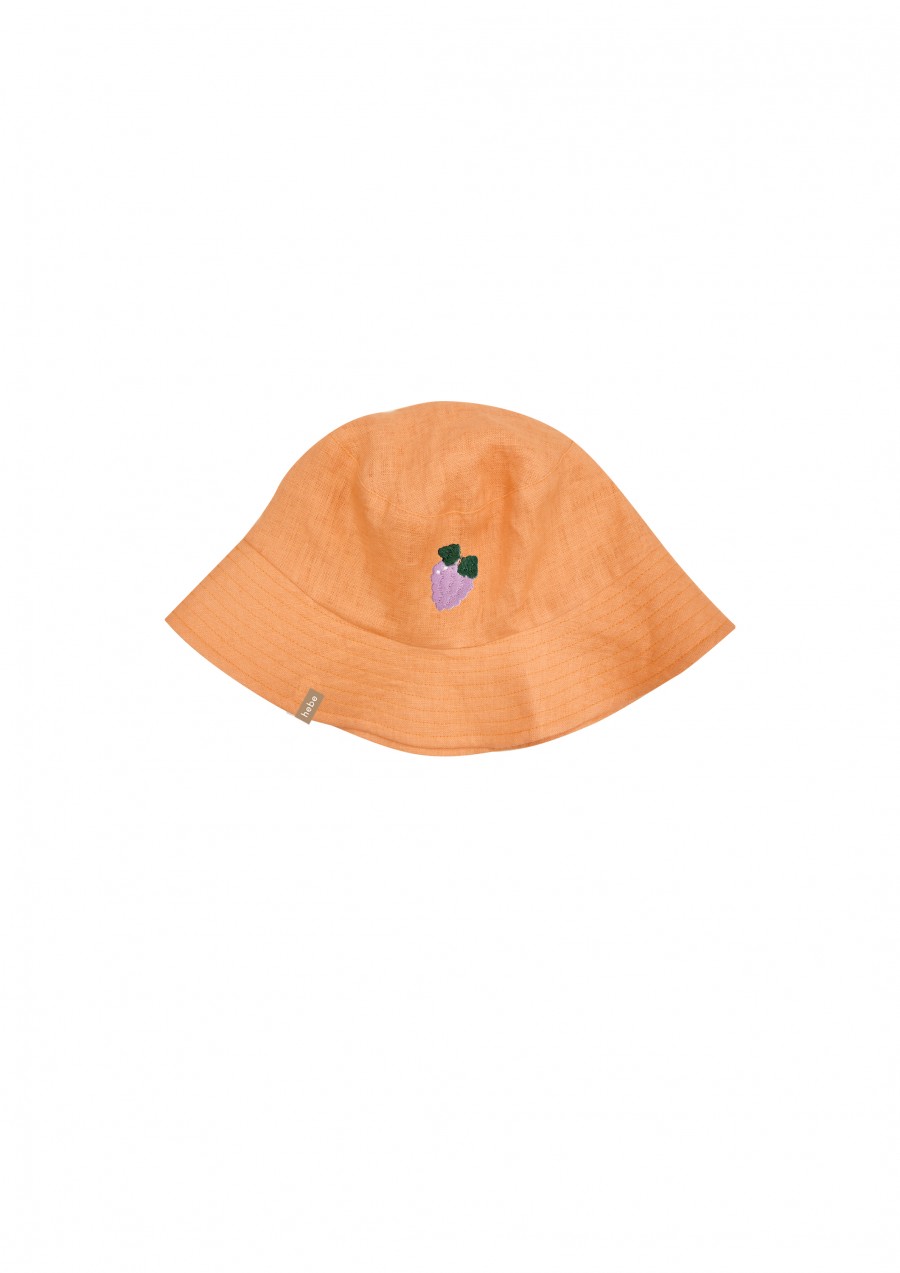 Sun hat light orange linen with embroidry SS23190