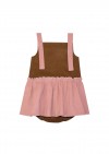 Romper corduroy brown with pink dress FW21141