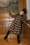 Dress with yellow checks and ruffle FW23233