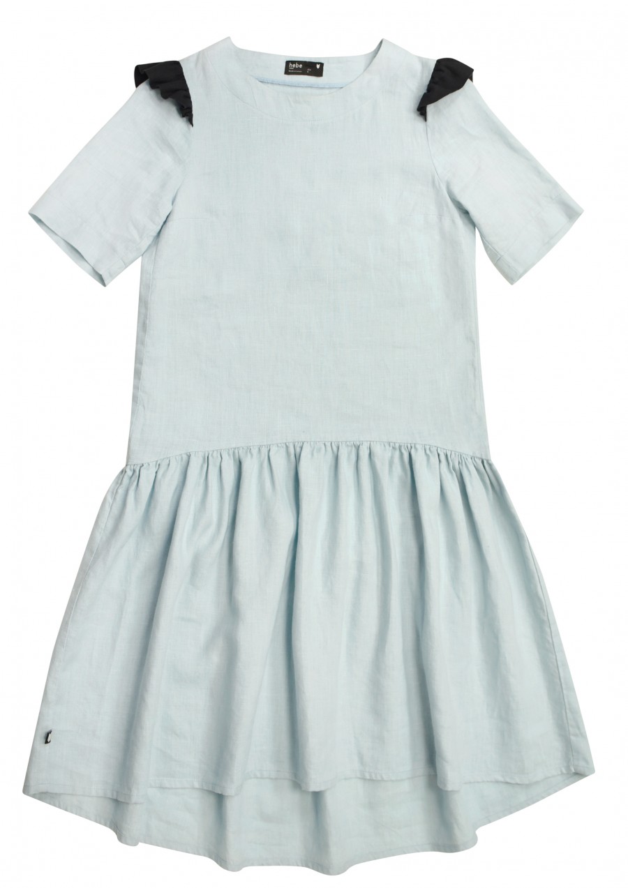 Dress mint linen with black ruffle for female SS20033.01