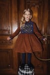 Dress brown with flower print and blue flower details FW23073