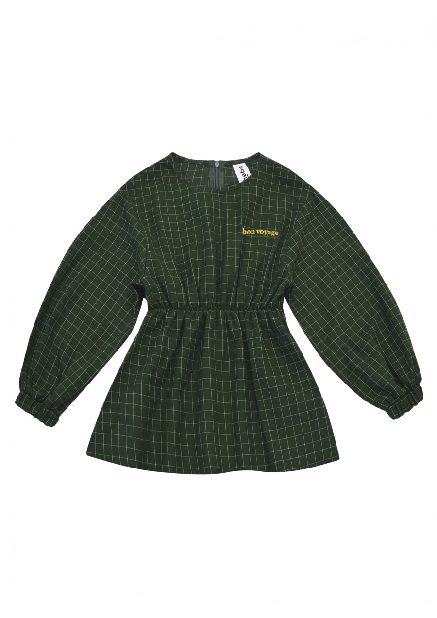 Blouse green checkered with embroidrey bonjour FW21099