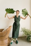 Wrap dress dark green linen for female LIGO2309