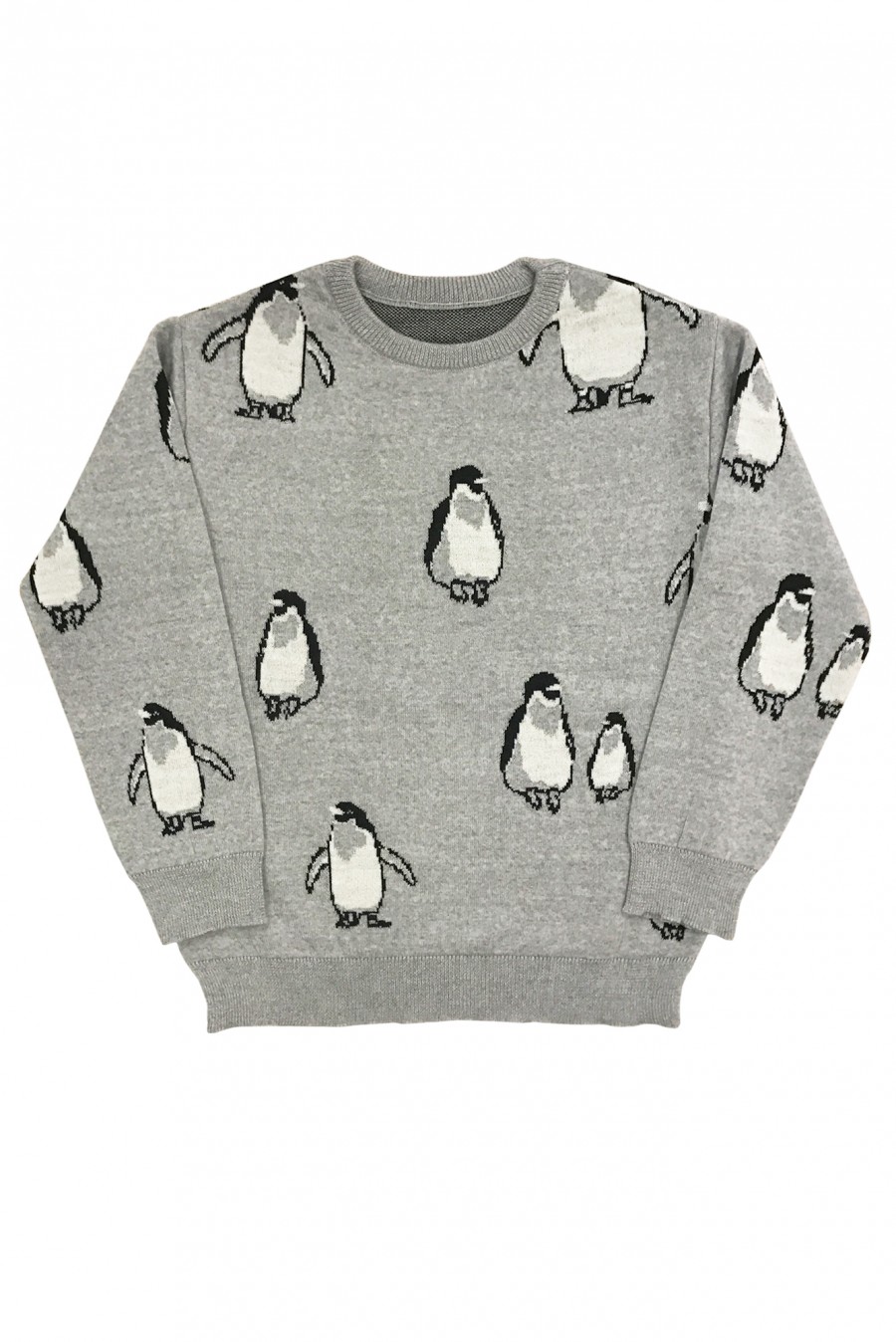 Grey sweater with penguins merino wool MJA1009