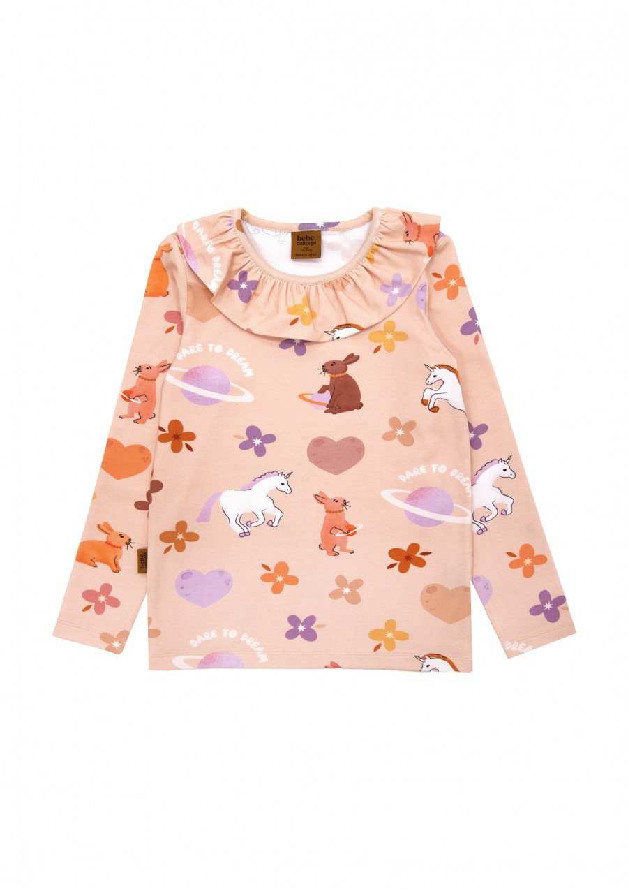 Top with allover unicorn print and frills FW24117