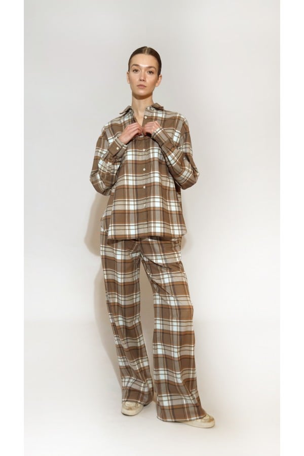 Brown blue checkered pants, long 0049_LM033