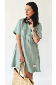 Dress short green linen