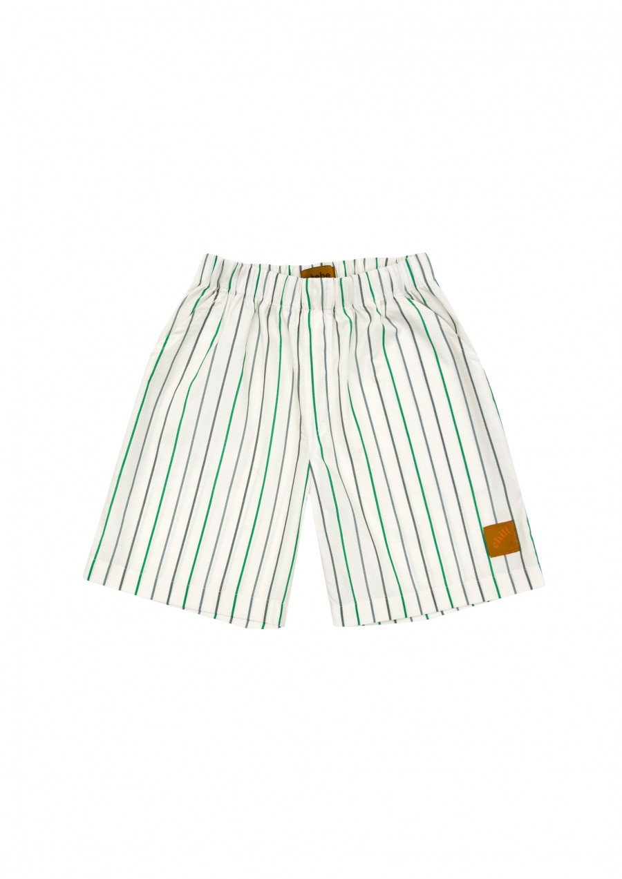 Shorts cotton off-white with green stripes print SS24042L