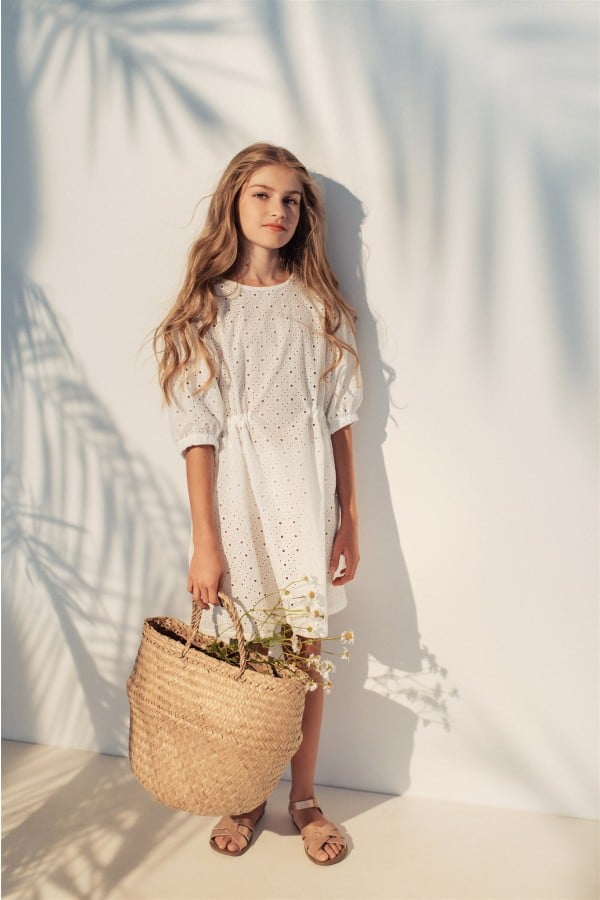 Dress white cotton lace with sleeves (with full lining) SS24517