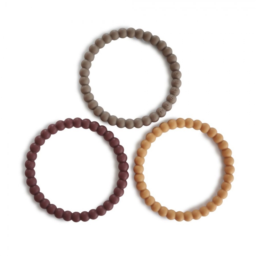 Mushie Silicone Pearl Teether Bracelets - Berry/Marigold/Khaki 2570326