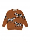Sweater brown merino wool with zebras FW23058