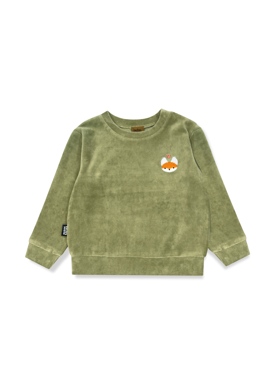 Green velvet sweater with embroidered Tuta's fox 0390_TUT008