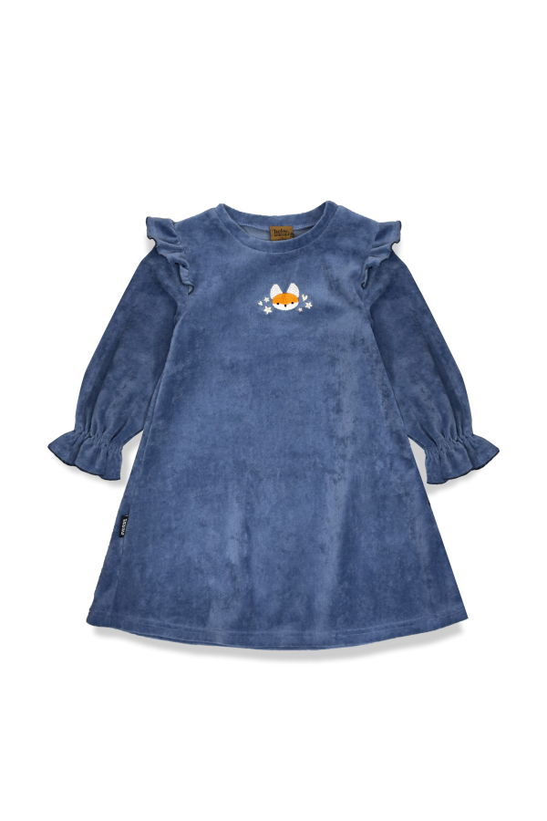 Blue velvet dress with wings and embroidered Tuta's fox 0395_TUT003