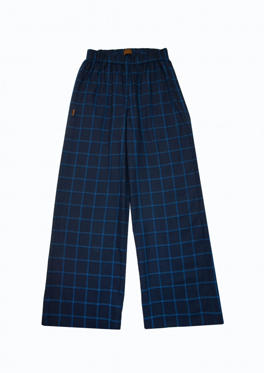 Pants cozy flanel dark blue chackered for adult WINTER2313