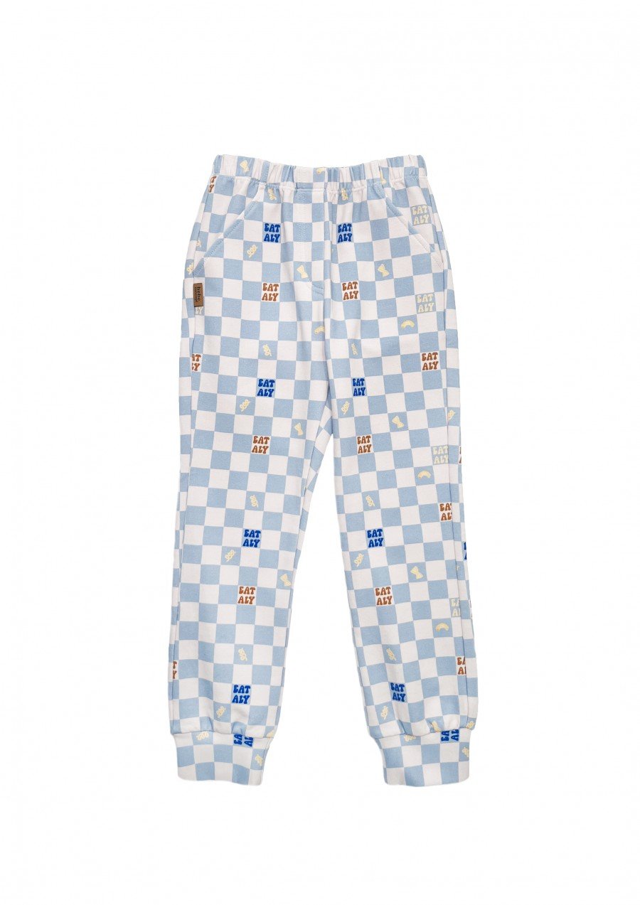 Pants with blue checkers allover print 0111_S25206