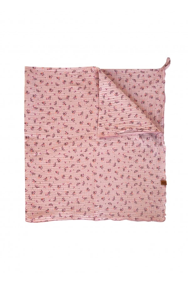 Muslin baby blanket with a hanger pink floral print 0002_F25130