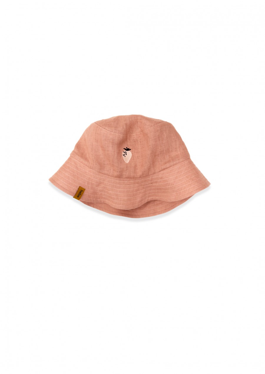 Hat linen pink with embroidery SS24149