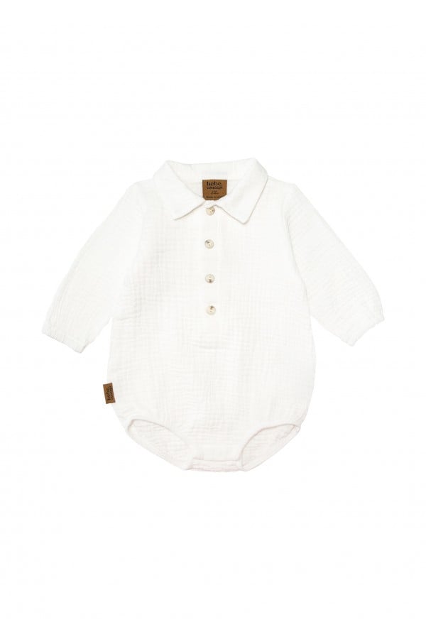 Romper white muslin with a collar and buttons 0118_F25088