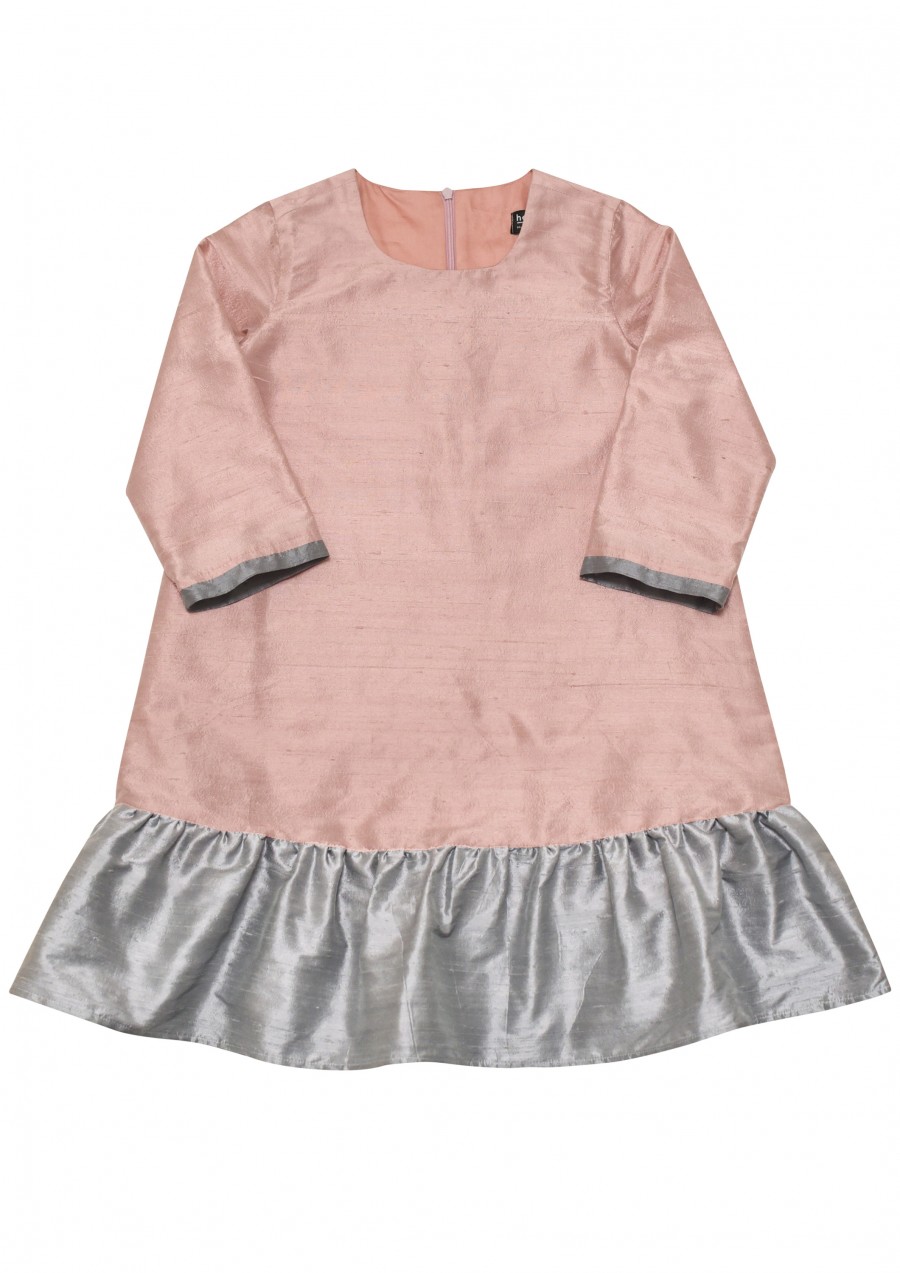 Exclusive dress soft pink with light grey ruffle FW19145L
