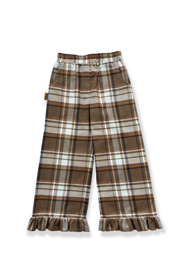 Pants flannel with ruffles and pockets  brown/blue checkers 0308_F25096