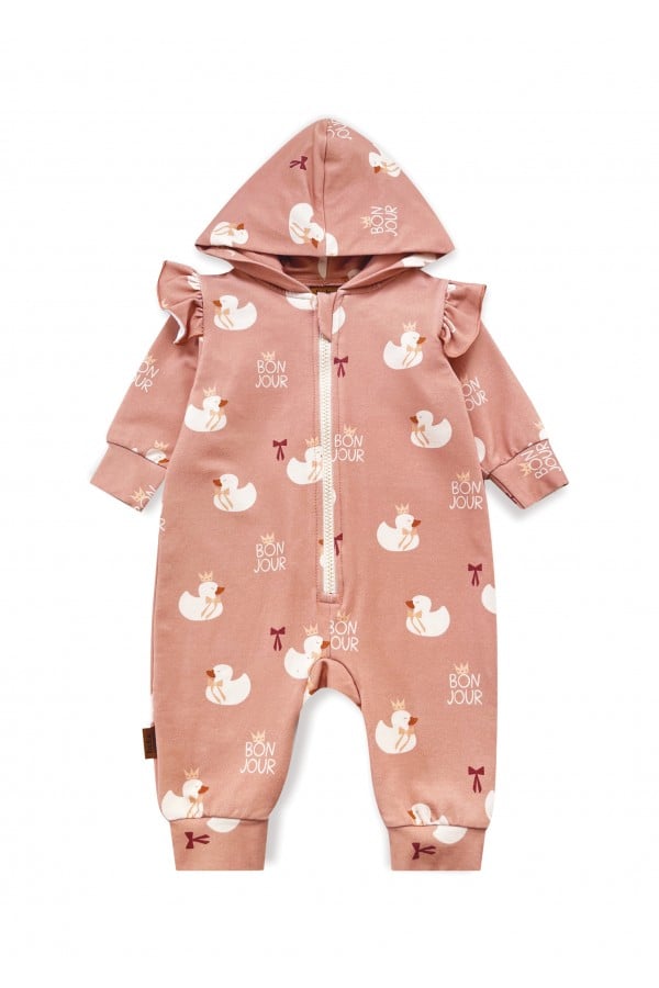 Romper with hood and a zipper in front with all-over duck print 0315_F25157