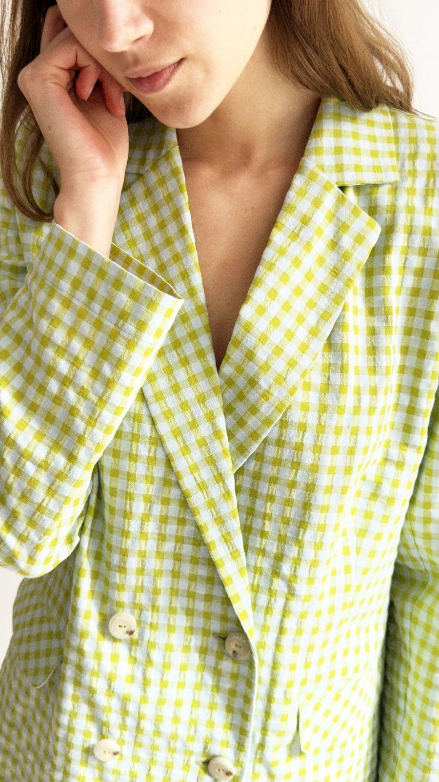 Jacket lime green checkers for female 0030_S25364