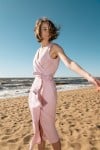 Wrap dress lilac linen for female SS23208