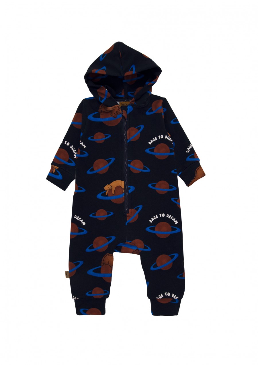 Hooded romper with allover planet print FW24054