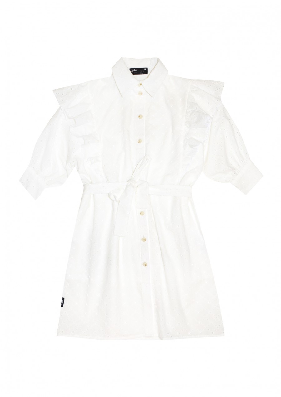 Shirt dress white cotton lace with ruffles (with full lining and lined sleeves) SS21355.01L