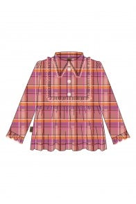 Blouse flannel with a collar and ruffles pink/peach checkers