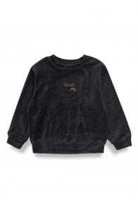 Velvet sweater with Ça va? embroidery grey