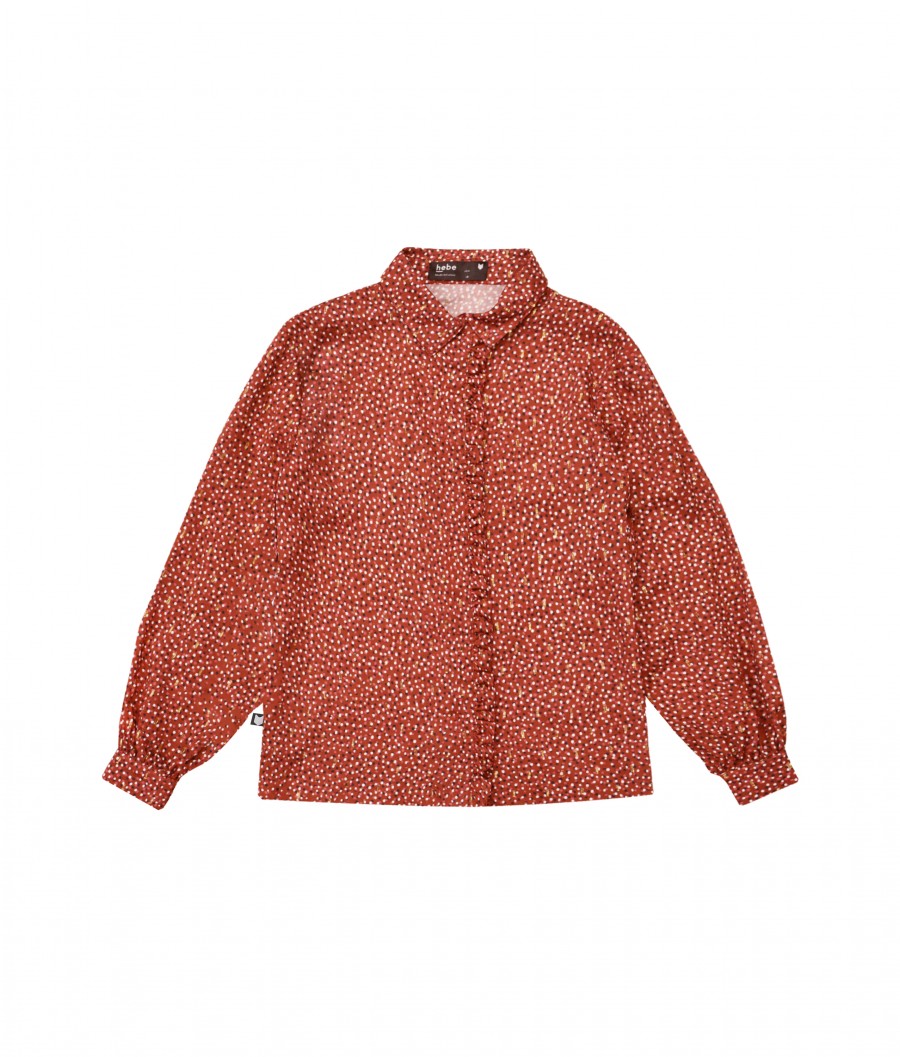 Blouse polka dot red with button front ruffle FW20011L