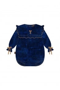 Romper navy blue velvet with bows and embroidery