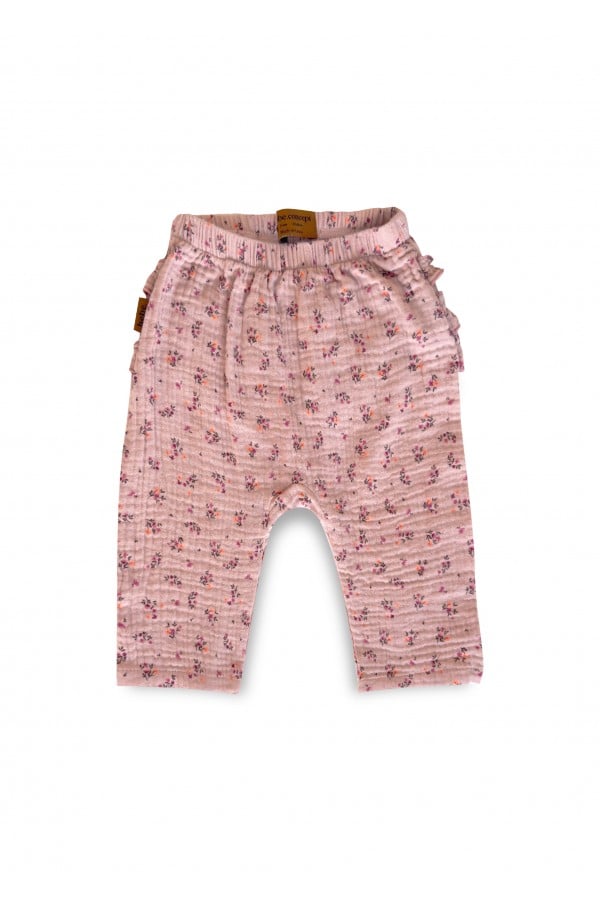 Muslin pants with ruffles on the back pink floral print 0297_F25133