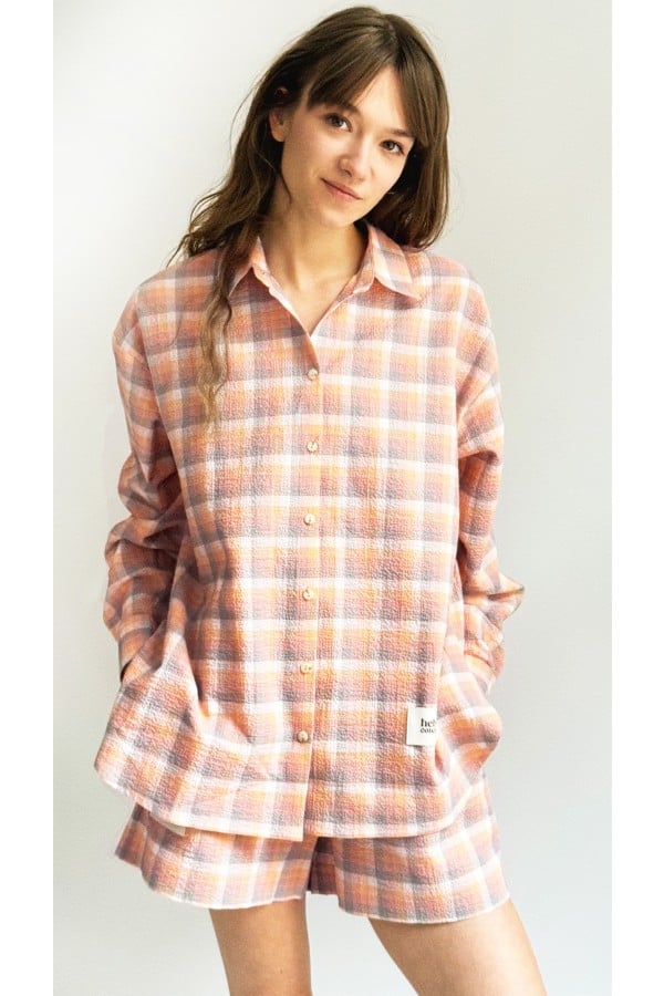 Shirt pink and peach checkered 0086_S25368