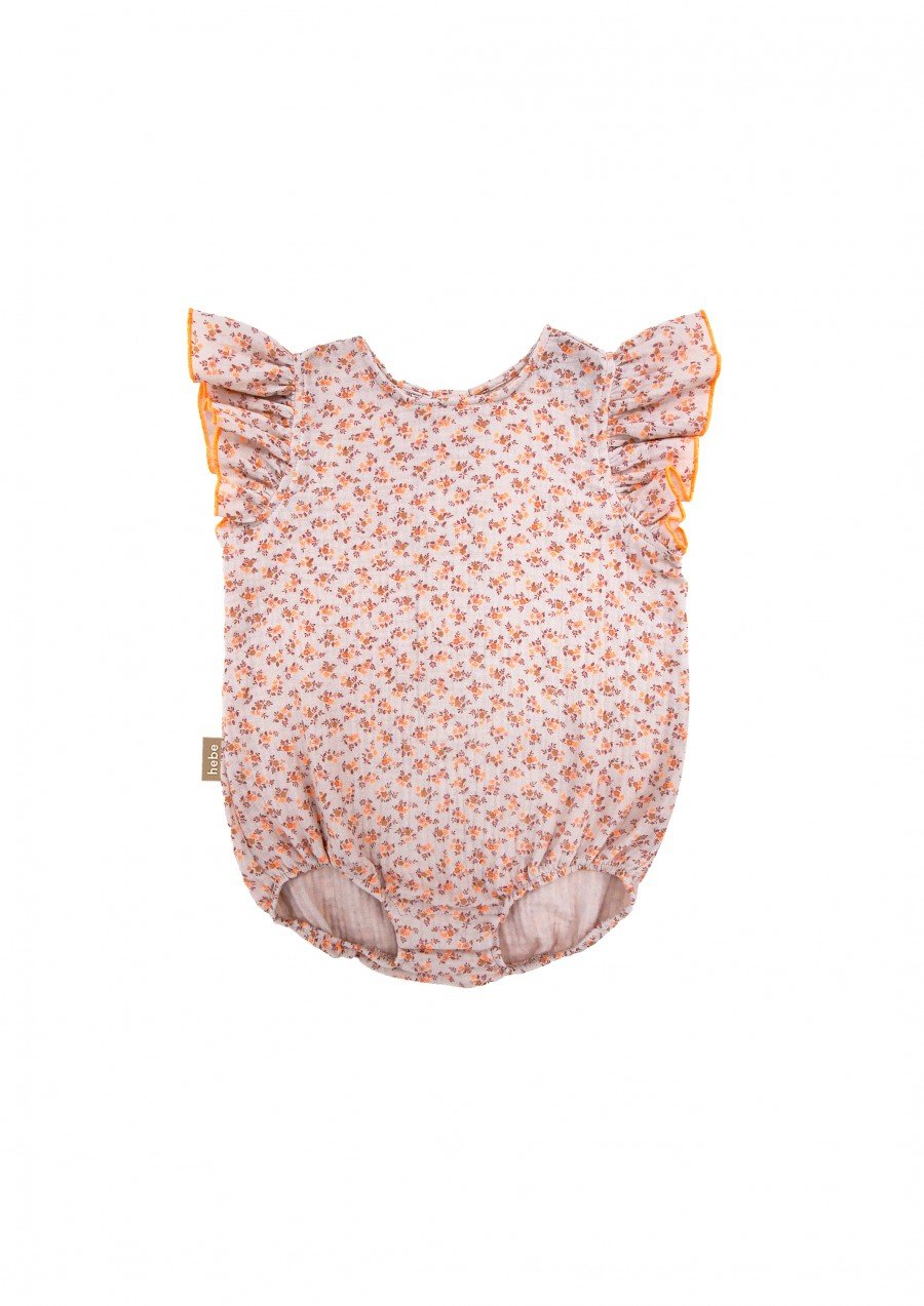 Short romper with orange small floral print SS23087