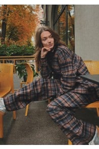 Wide pants brown checkered flanel