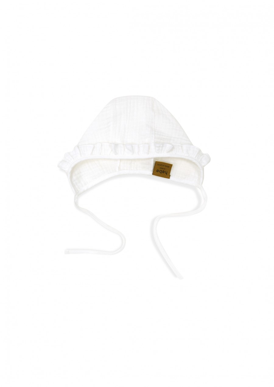 Hat for newborns white muslin with ruffle SS24238