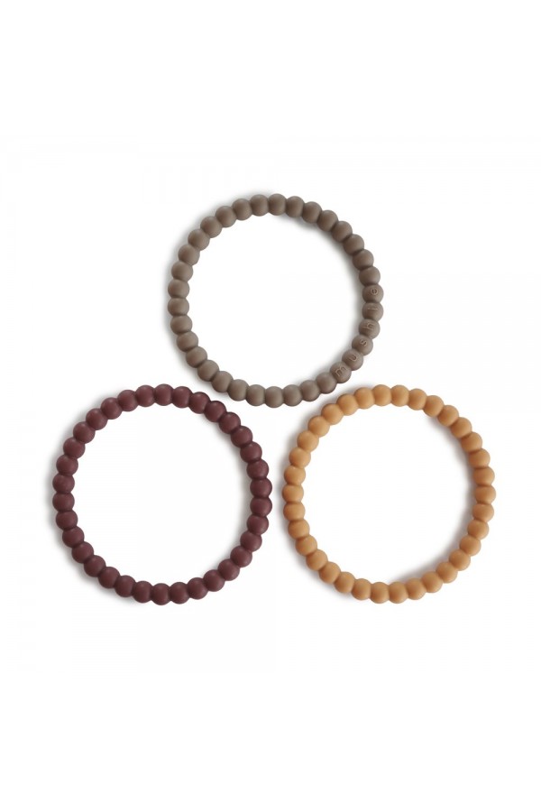 Mushie Silicone Pearl Teether Bracelets - Berry/Marigold/Khaki 2570326