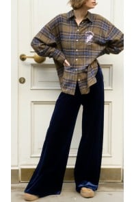 Navy blue velvet pants, long