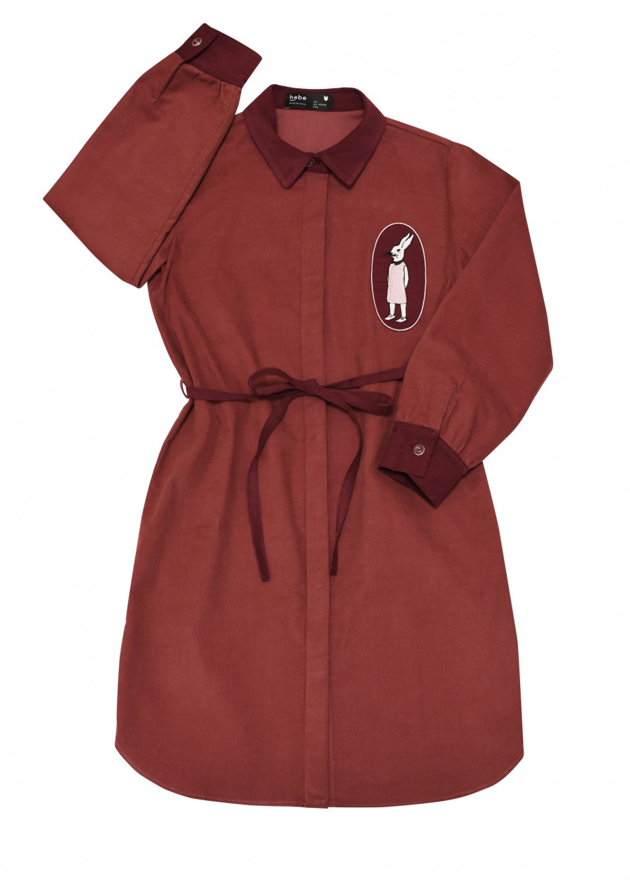 Curduroy shirt dress bordo with embroidery FW19018