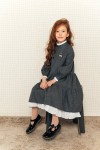 Dress blue houndstooth fabric with embroidery cherry and lining FW21166