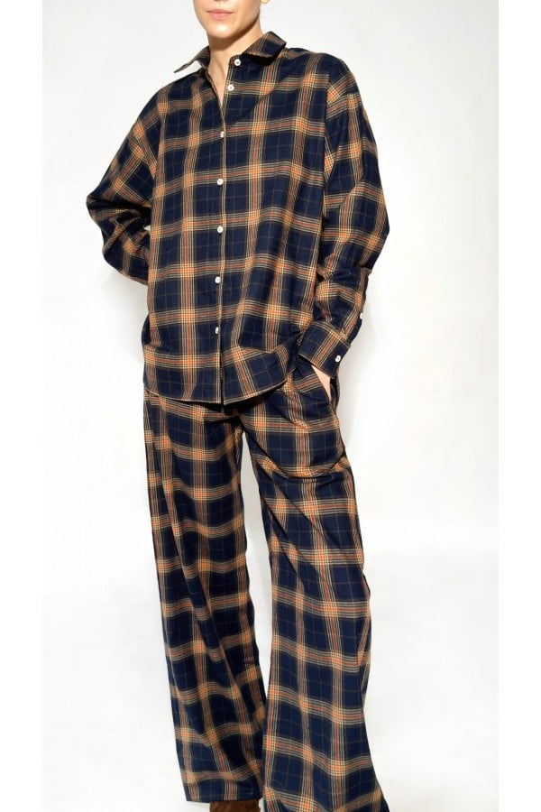 Dark navy/brown checkered, long 0049_LM040