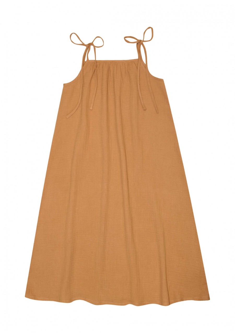 Dress light brown muslin with straps for female SS21174