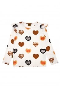 Top with overall big heart print and frills