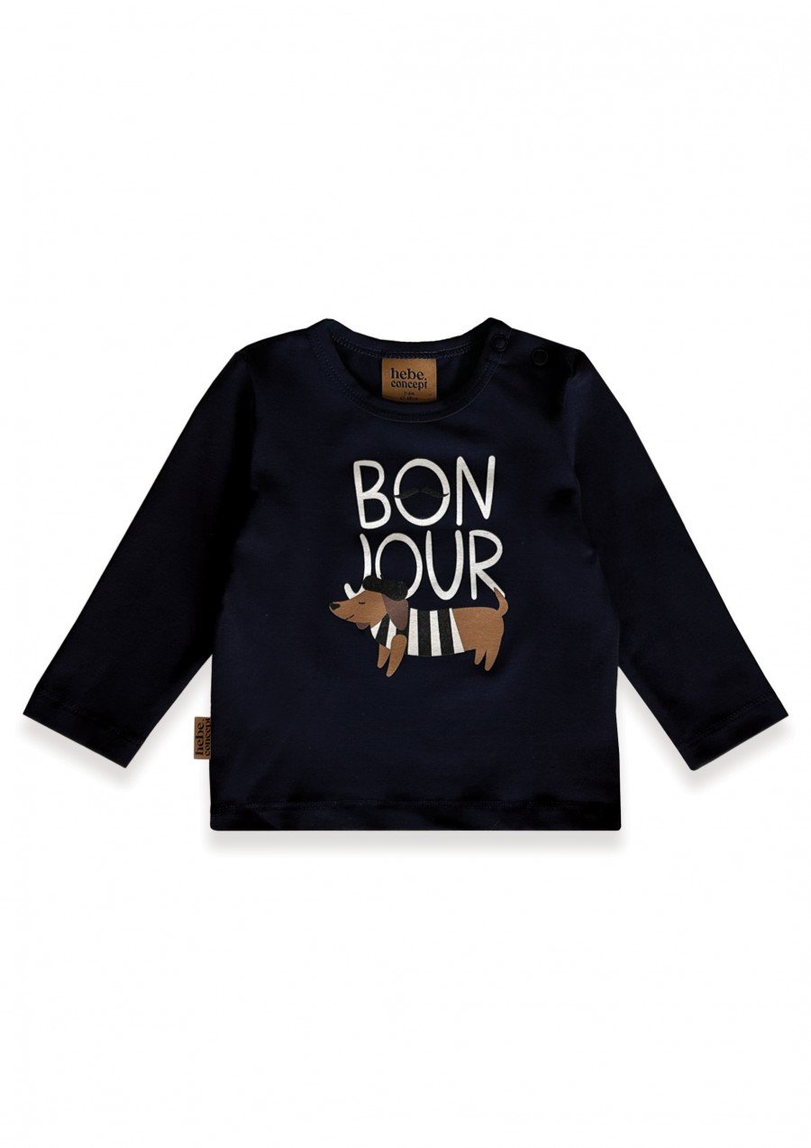 Top with snap buttons on the neck and placment print BONJOUR dog navy blue 0107_F25218